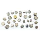 Vintage buttons and studs, mainly silver fronted
