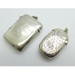 Two silver vesta cases, one engraved Sydney Lamert, Sept. 1899, 47g