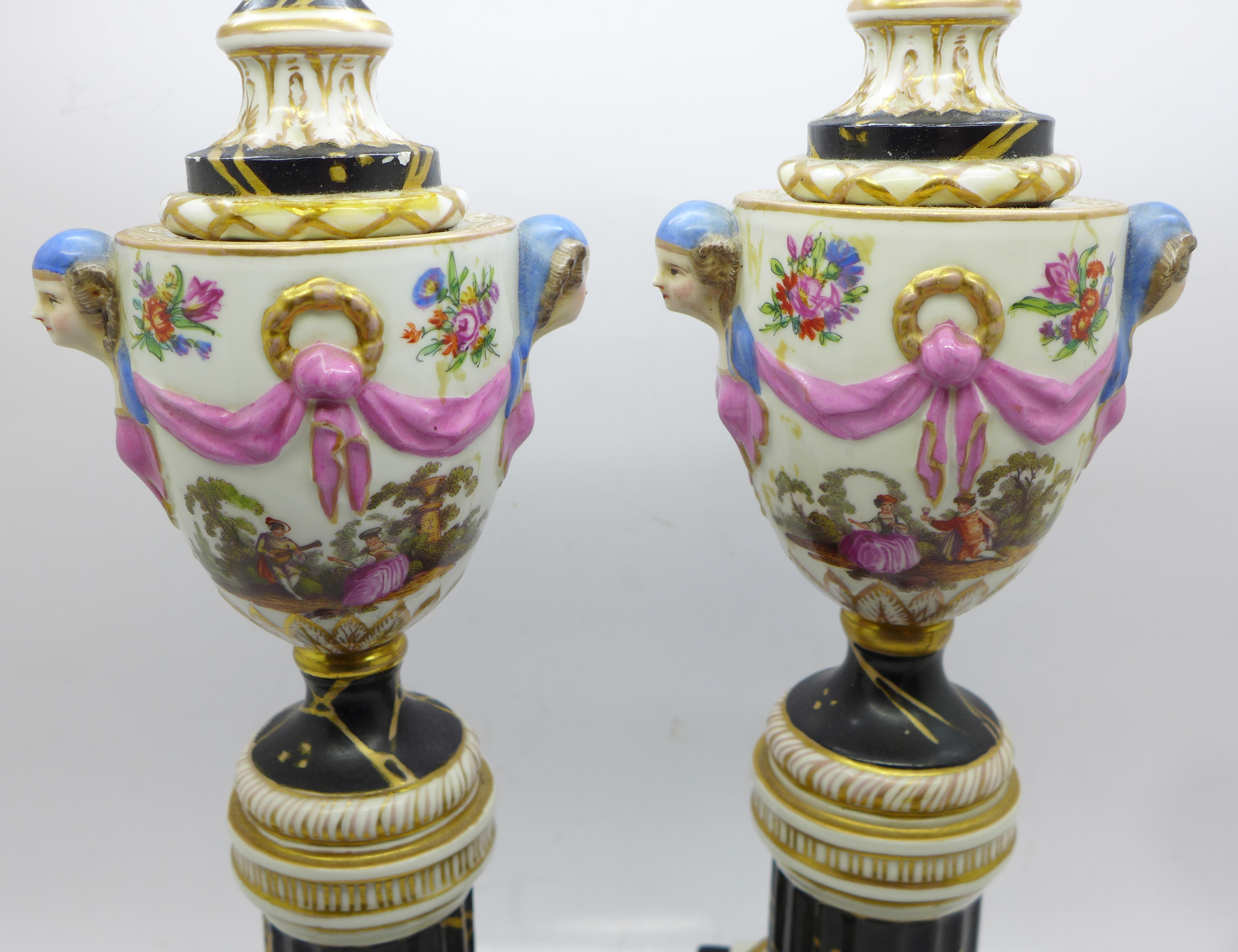 A pair of continental candlesticks, a/f, 28cm - Image 2 of 9