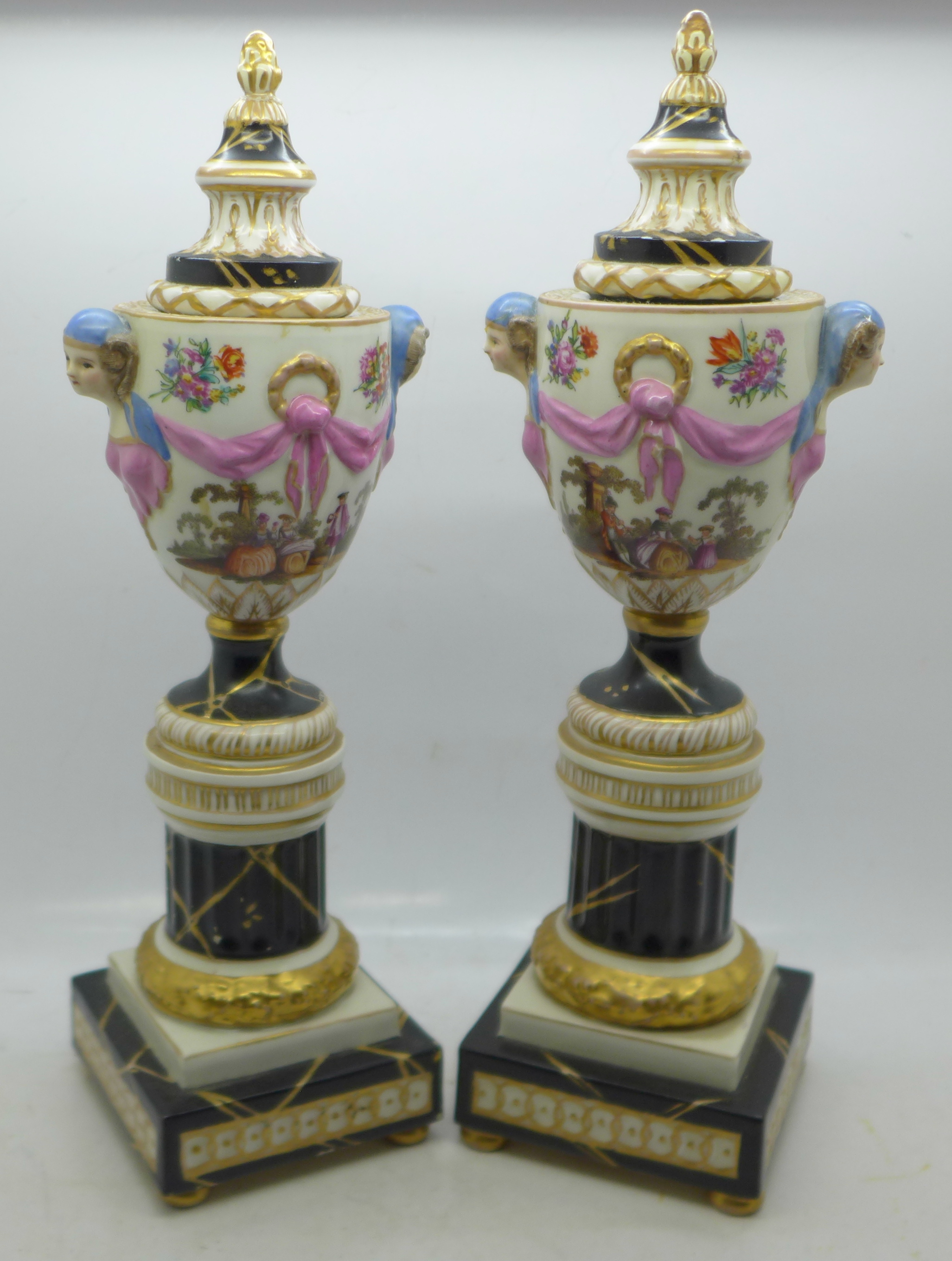 A pair of continental candlesticks, a/f, 28cm - Image 5 of 9