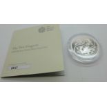 The Two Dragons 2018 UK one ounce fine silver proof coin with Certificate of Authenticity, no. 0847