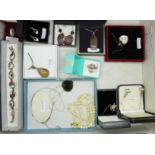 A collection of silver jewellery including mother of pearl and other stone set items