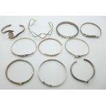 Ten silver bangles, 120g