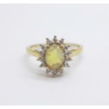 A 9ct gold and Welo opal cluster ring, 1.7g, M