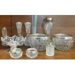 A collection of silver mounted glass items (10)
