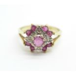 A 9ct gold, ruby and diamond ring, 2.6g, N