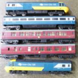 OO gauge model rail, diesel engine and three carriages