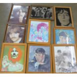 Beatles interest: A mirror and framed prints of band members