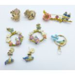 Enamelled French jewellery by Les Nereides including three pairs of earrings