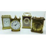 Four clocks including one carriage, Smiths and one quartz