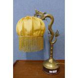 A Chinese brass dragon table lamp