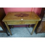 A George III inlaid oak rectangular fold over card table