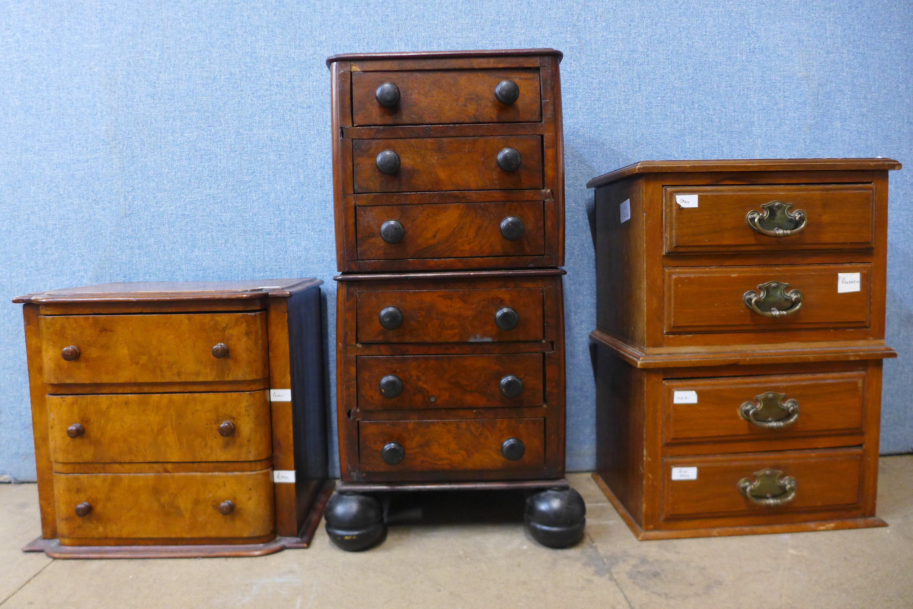 Three Victorian walnut table top chest