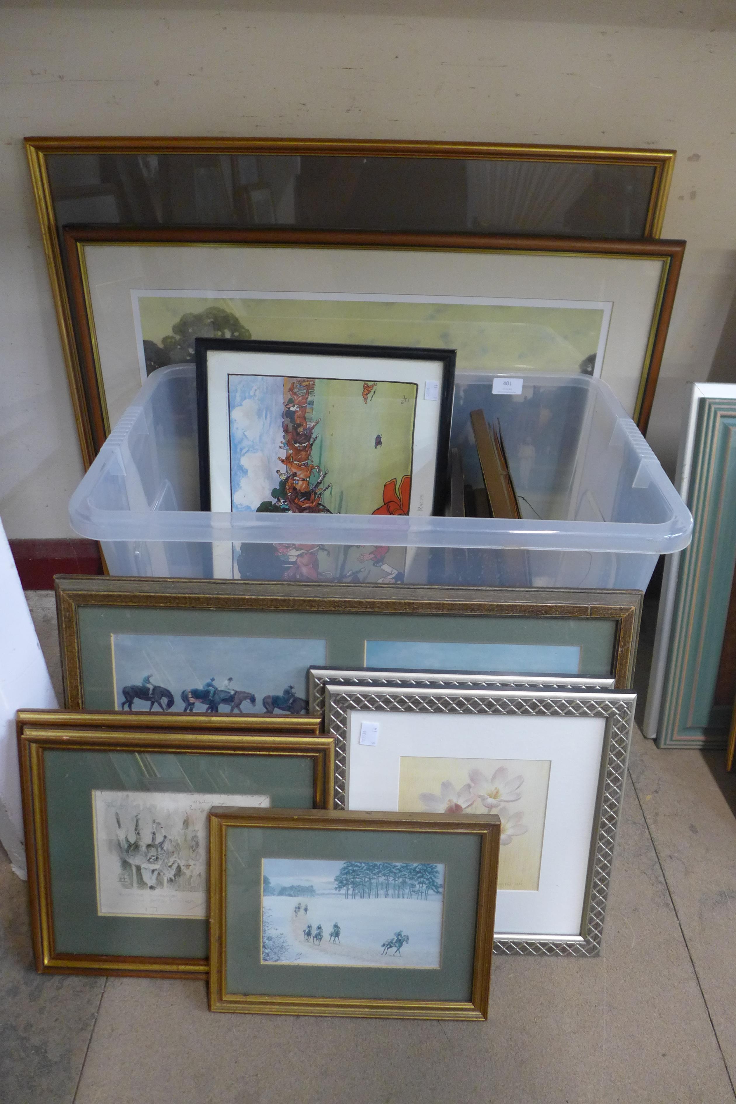 Assorted prints, including a signed S.L. Crawford print, Red Rum (14)