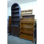 A yew wood open bookcase and an oak bookcase