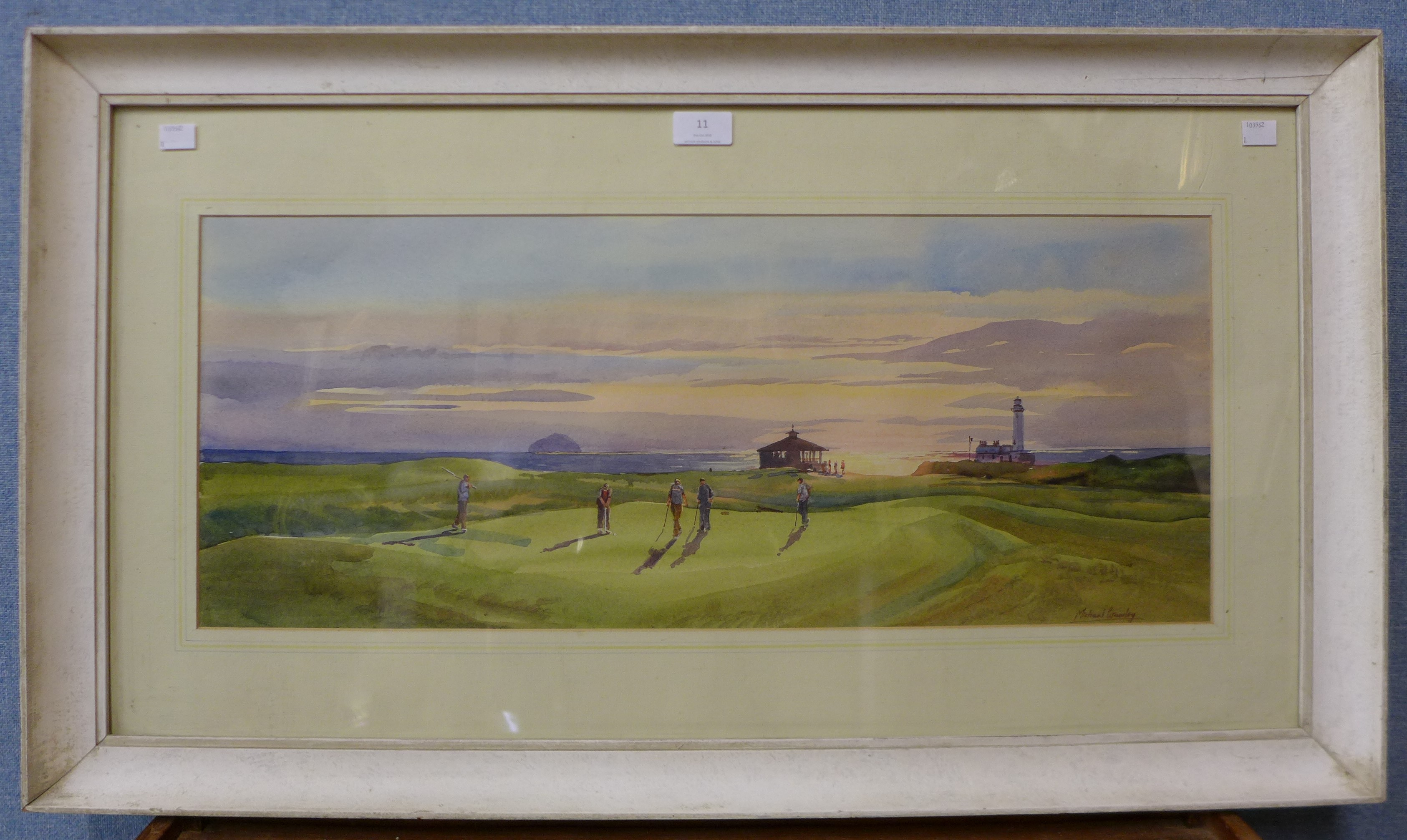 Michael Crawley, The Ailsa, Turnberry Golf Course, watercolour, 26 x 66cms, framed - Image 2 of 3