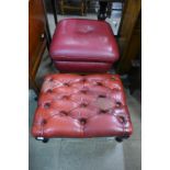 Two red leather footstools