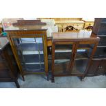 An Art Deco oak two door bookcase and an Edward VII mahogany display cabinet