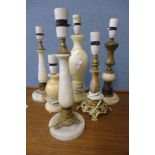 Six assorted marble table lamps