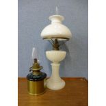 A Victorian opaline glass oil lamp and one other