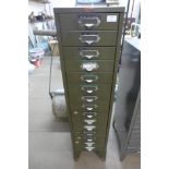 A Hawden Equipment fifteen drawer green metal cabinet