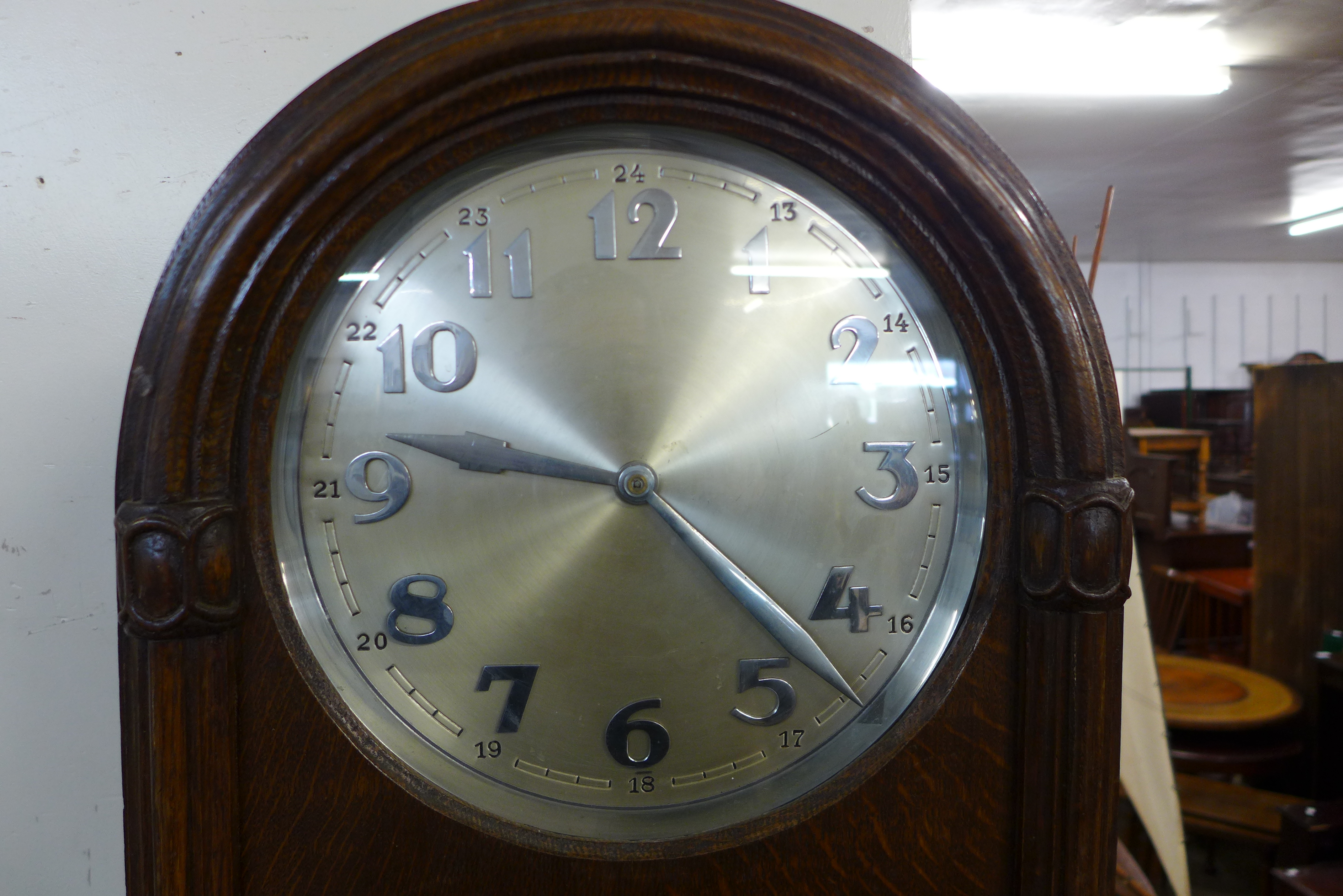 An early 20th Century oak electric longcase clock - Image 2 of 2