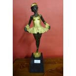 An Art Deco style gilt bronze figure of a ballerina, on black marble socle