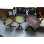 Three mahogany occasional tables