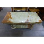 An onyx and brass two tier coffee table