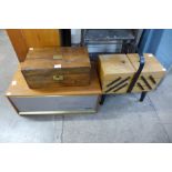 A Victorian walnut box, a beech sewing box and a teak stereo