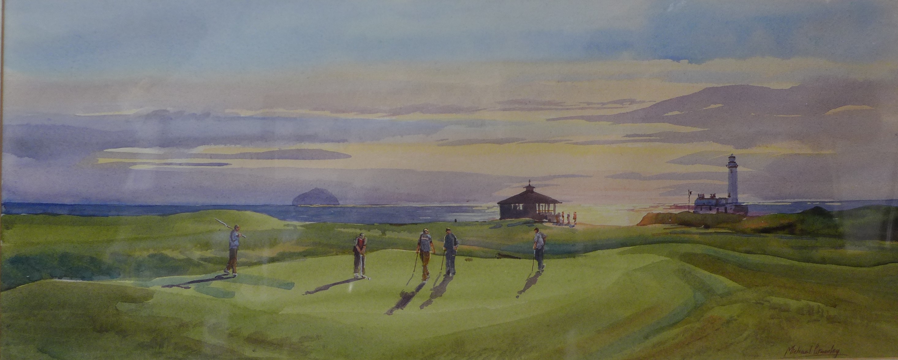 Michael Crawley, The Ailsa, Turnberry Golf Course, watercolour, 26 x 66cms, framed