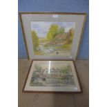 Two watercolours, village scenes