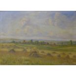 Continental School, harvest scene within an extensive landscape, oil on canvas, indistinctly signed,