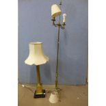 A brass Corinthian column table lamp and a brass Neo-Classical style standard lamp