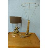 A gilt cherub table lamp and a taxidermy deer hoof table lamp