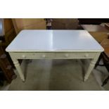 A Victorian painted pine and Formica topped two drawer kitchen table