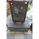 A Sherwood Foresters carved oak and hand painted commemorative fire screen and an ammunition box