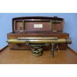 A Stanley & Co., London brass theodolite, in a mahogany box and leather case