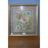 A Chinese silk embroidery, framed