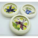 Three Moorcroft dishes, 112mm, (140,141,213)