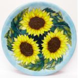 A large Moorcroft sunflower plate, crazed, 35.5cm