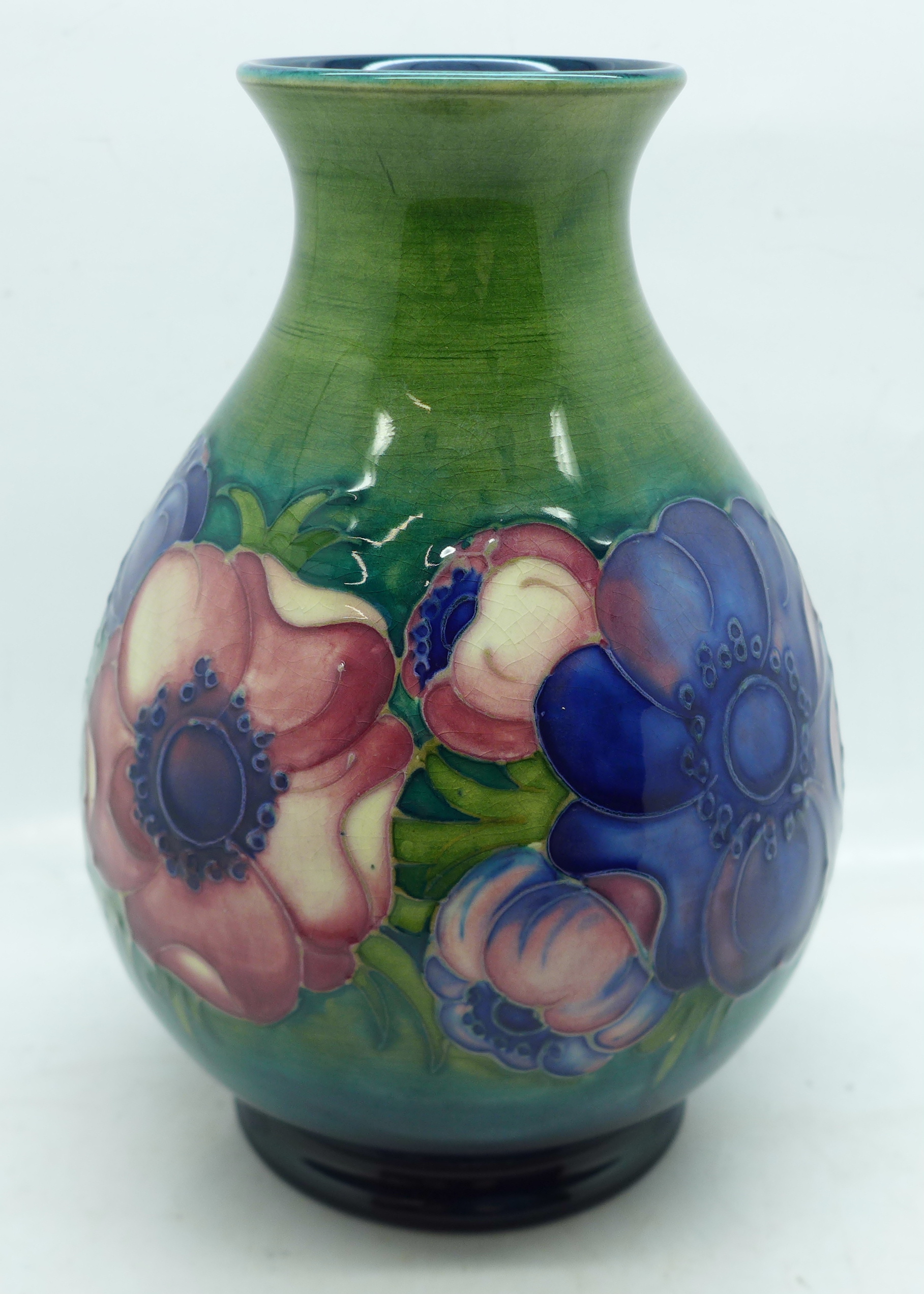 A Moorcroft anemone vase, signed and with paper label, H.M. Queen Mary, 15cm - Image 2 of 5