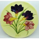 A Moorcroft Year Plate 1987, number 46, boxed, 22cm