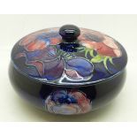 A Moorcroft anemone lidded dish, both pieces with paper labels, Late Queen Mary, lid 107mm in