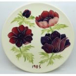 A Moorcroft Year Plate, Fourth Edition 1985, by Walter Moorcroft, Limited Edition 150/250, with