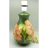 A Moorcroft hibiscus table lamp base, 20cm