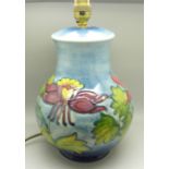 A Moorcroft Columbine pattern table lamp base, 25cm