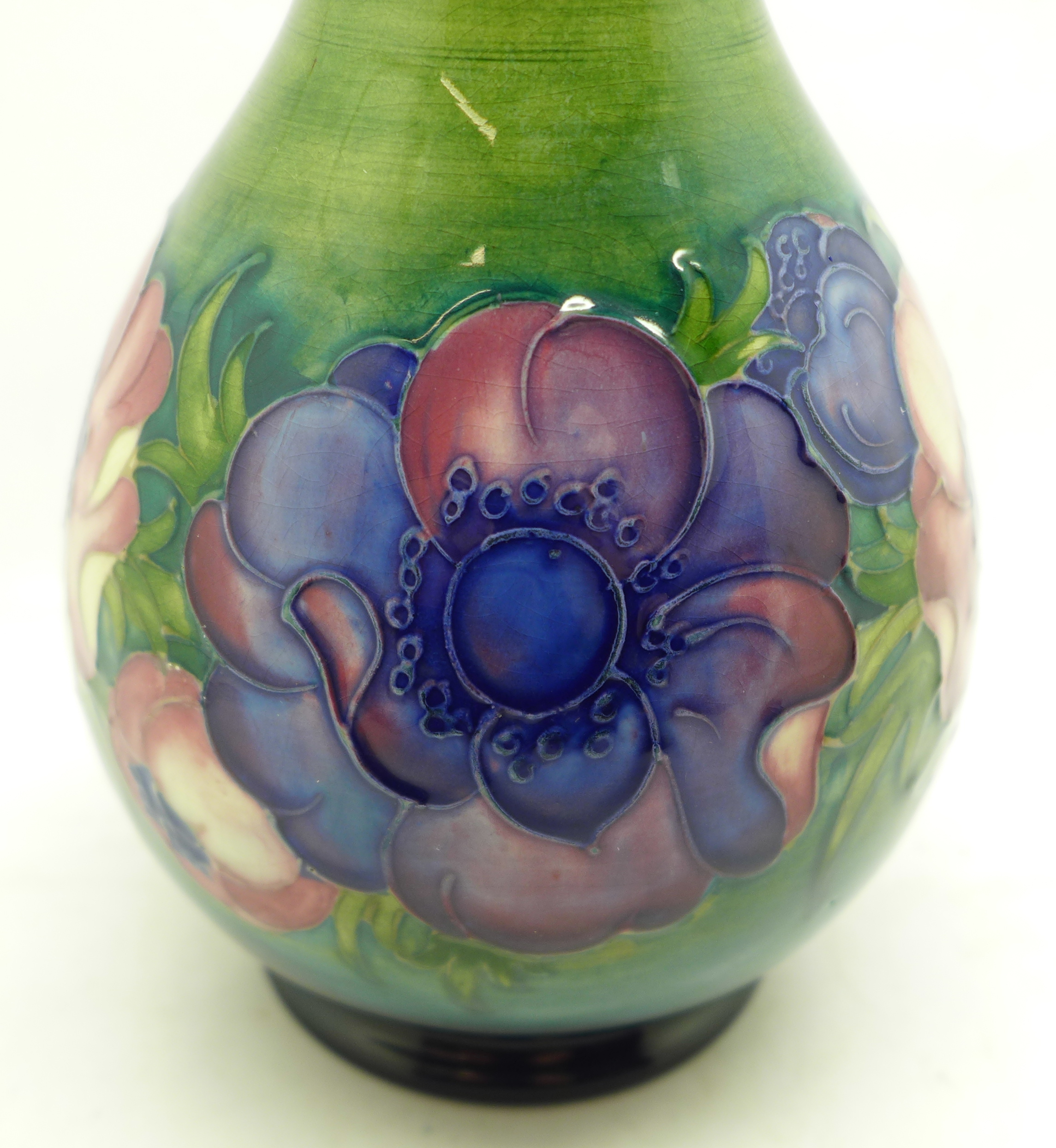 A Moorcroft anemone vase, signed and with paper label, H.M. Queen Mary, 15cm - Image 3 of 5