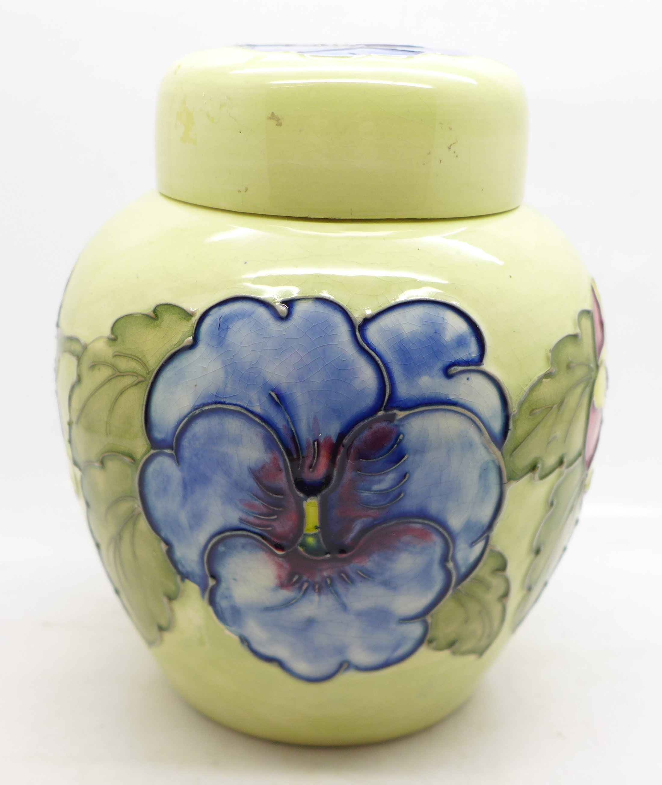 A Moorcroft pansy ginger jar, with red paper label, label a/f, 14cm - Image 4 of 8