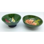 Two small Moorcroft bowls, arum lily and hibiscus, 9.5cm diameter, (181,182)